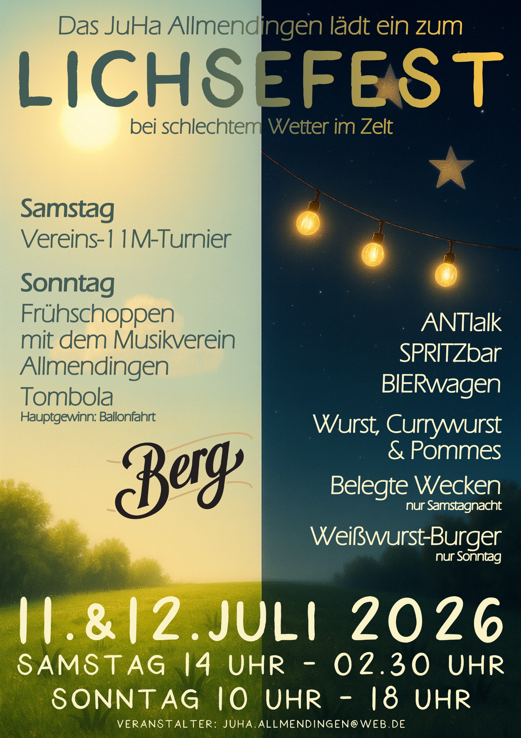Plakat für ein Lichsefest mit Tages- und Nachtmotiv, Programm und Termindaten (11. & 12. Juli 2026).
