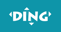 Logo mit dem Wort DING in Wei&szlig; auf t&uuml;rkisfarbenem Hintergrund